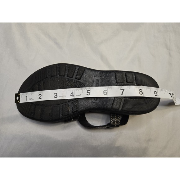 Minnetonka Womens 7.5 Black Brown Leather Sandals Slingback Adj Closure Comfort - Picture 8 of 9